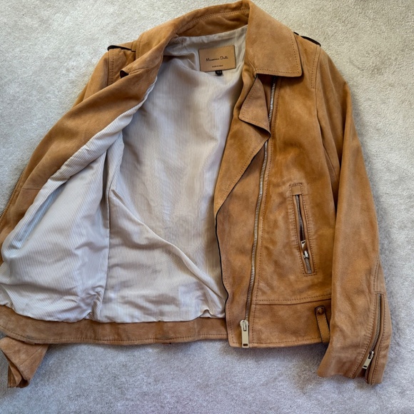 MASSIMO DUTTI Camel Suede Leather Jacket in Moto Style - Picture 4 of 6